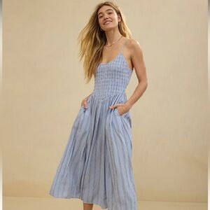 Aerie At The Barre Monaco Blue Midi Dress XL NWT Flowy Stripes